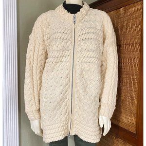 size XXL  Connemara merino wool cardigan womens xxl ivory/cream chunky sweater f